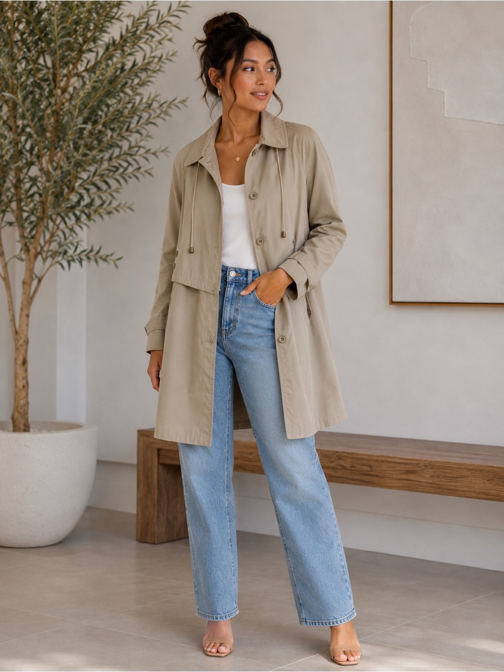 Misty Harbor Women’s Beige Cotton Blend Trench Coat. Size: 6P